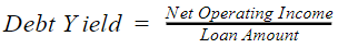 debt yield formula of net operating income divided by the loan amount